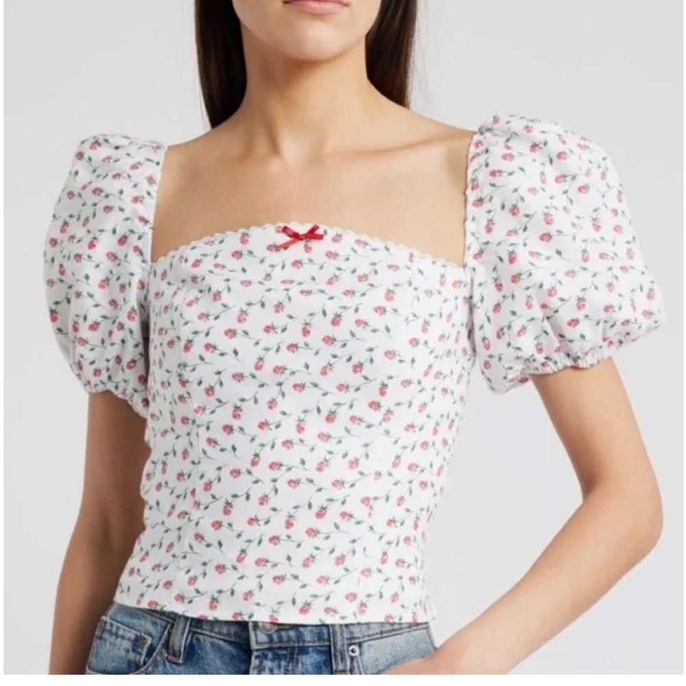 Reformation Marella Linen Puff Sleeve Top In Alyssa Floral Print
